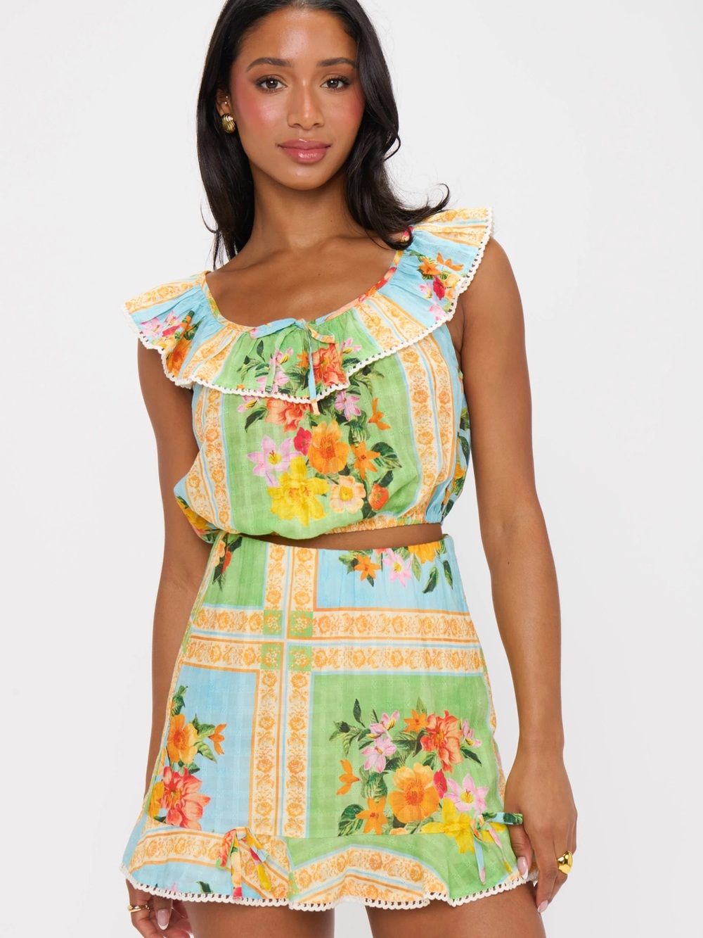 Show Me Your MuMu All Night Ruffle Skirt & Crop Top in Country Bouquet